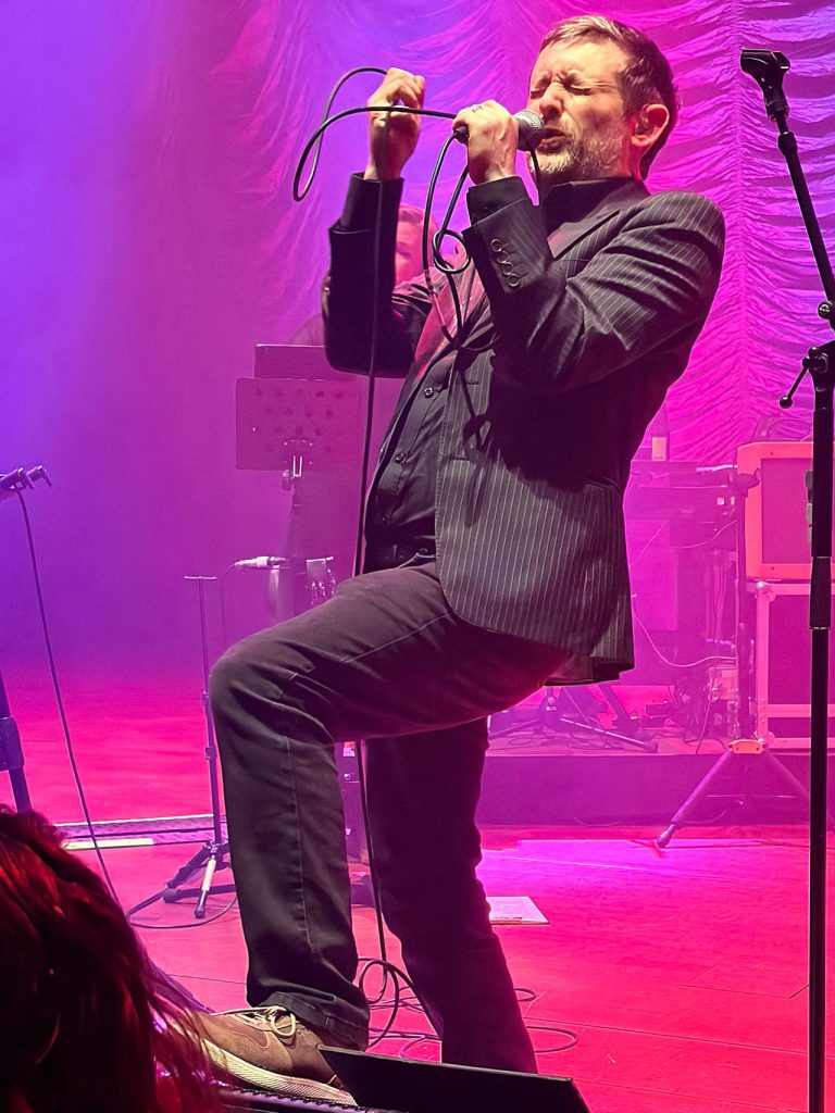 Immer wieder geht Hannon aufs Ganze: zu sehen ist Hannon in der Pose eines Rockstars, der mit vollem Elan am Bühnenrand singt und fast einen Kampf mit dem Kabel seines Mikrofons austrägt