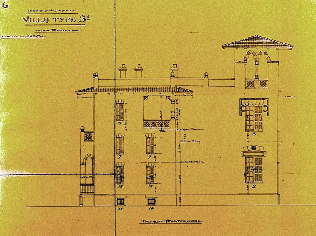 So lebte es sich im Heliopolis um 1900: architektonische Zeichnung der Rückseite eines typischen Hauses
