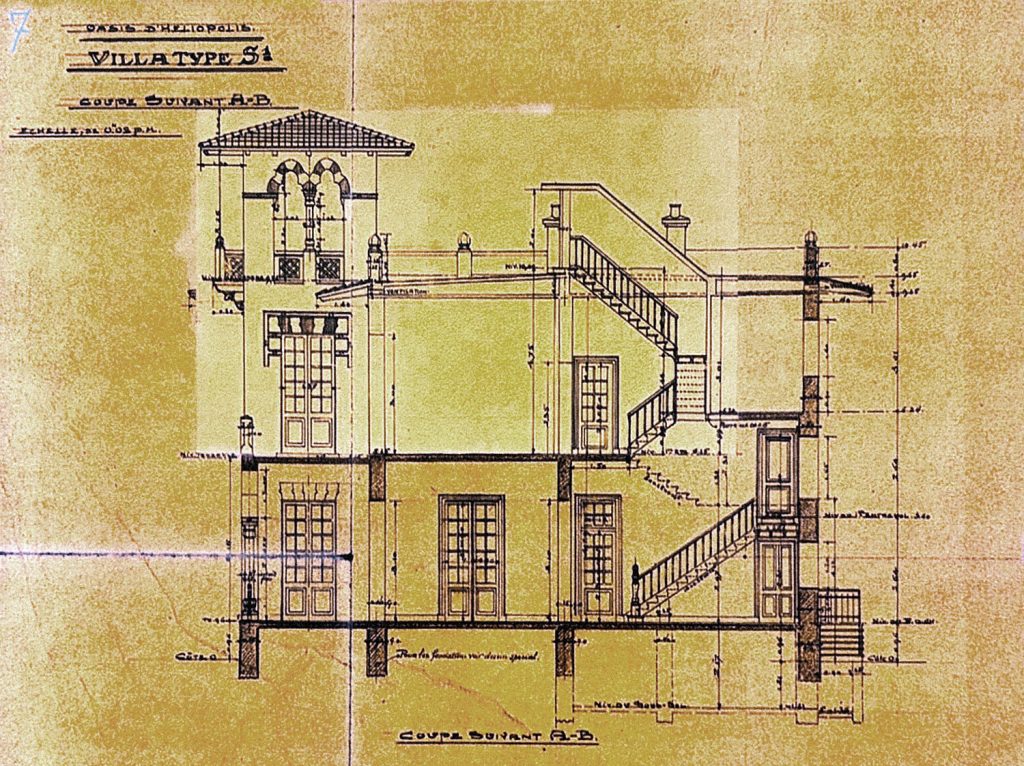 So lebte es sich im Heliopolis um 1900: architektonische Geschosszeichnung der Rückseite eines typischen Hauses