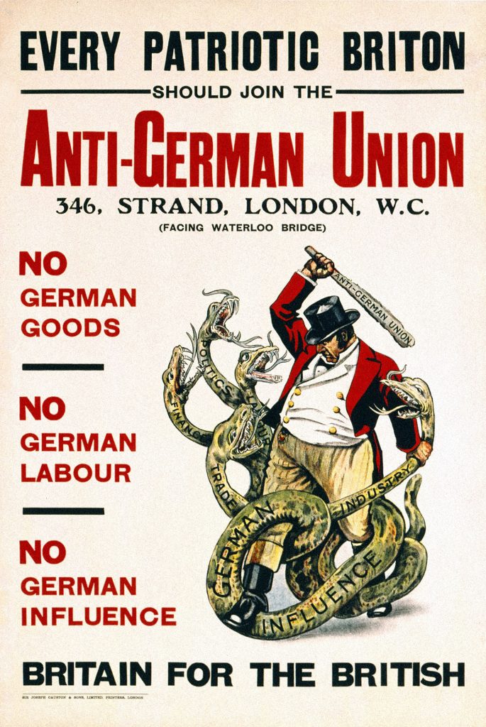 Britisches Plakat der Anti-German Union aus dem Ersten Weltkrieg: die Vergangenheit Deutschlands nähert sich seiner Zukunft